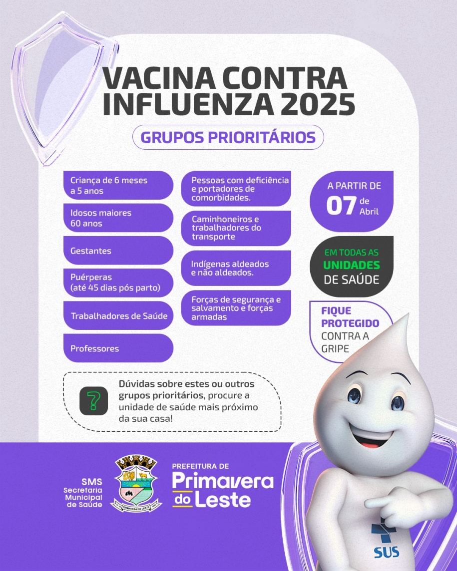 Campanha de vacinação contra a influenza começa nesta segunda-feira (07) em Primavera do Leste