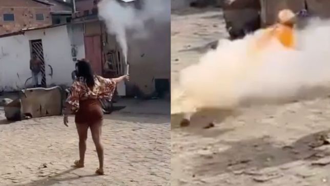 Vídeo mostra momento em que mulher fica gravemente ferida após ser atingida no rosto por bomba de festa junina. VEJA AS IMAGENS